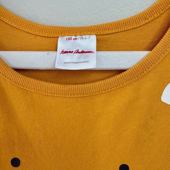 HANNA ANDERSSON Bear Dress Girls 6-7 120cm Mustard Brown Long Sleeve Cotton Girl - Picture 5 of 6